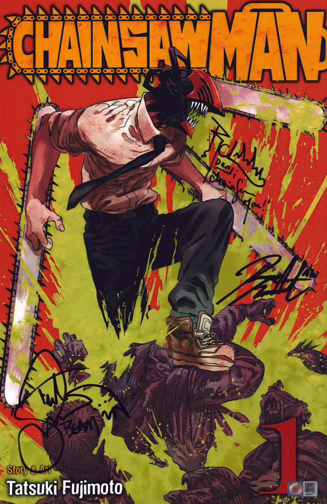 A signed Chainsaw Man Cast Signed - Photos - 11x17 — B - 11x17 Photo with Character Name
